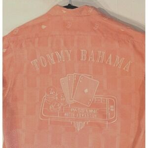 Tommy Bahama Silk Mens Med M Shirt Risk Rewards Camp Gamble Casino‎ Pink Dice